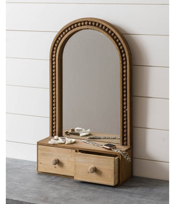 Beaded Wood Mirror with Drawers