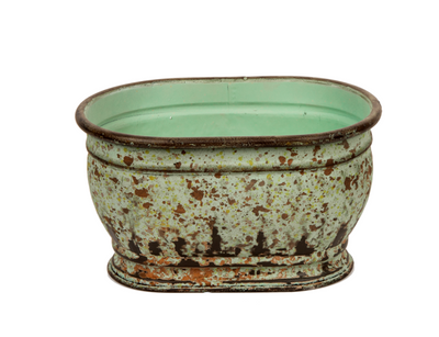 Distressed Green Oval Planter