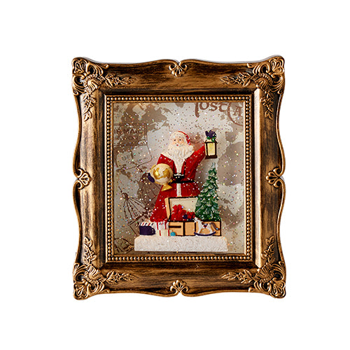 Santa with lantern lighted water picture frame