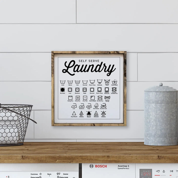Laundry Symbols Wood Sign 13X13