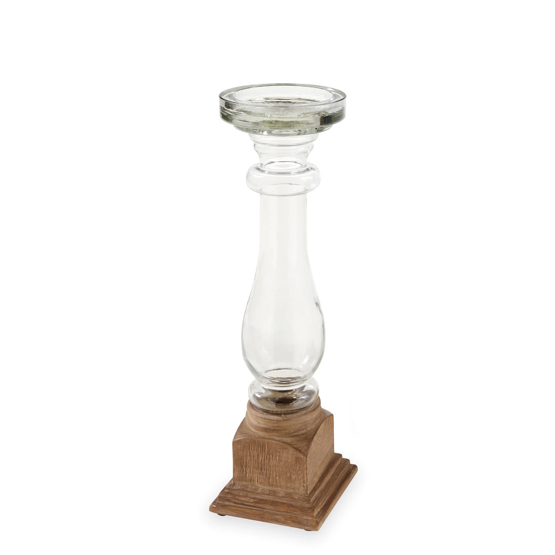 Medium Glass & Wood Candle Stick