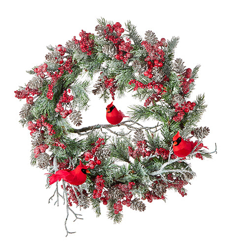 Berry & pine Wreath with Cardinals