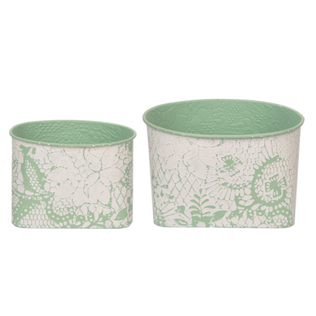 Sage & White Embossed Planters