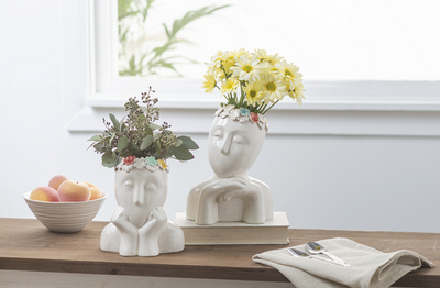 Head w/Flowers Vases