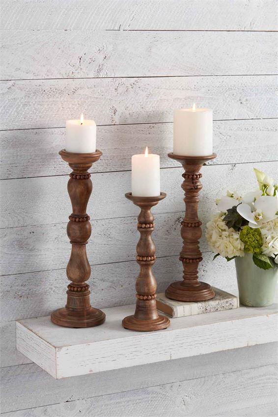 Small Beaded Wood Candlestick