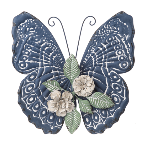 Blue Butterfly with Layered Flowers Wall Decor