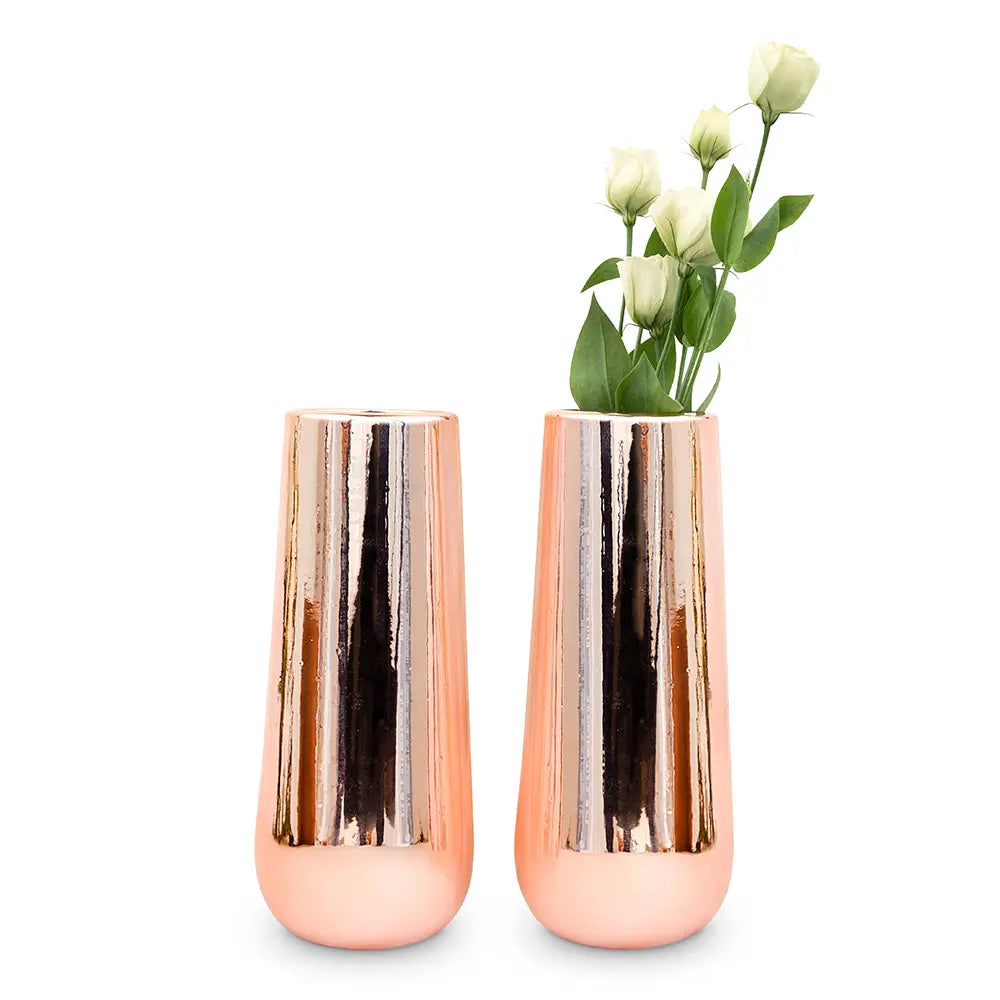 Tall Metallic Chrome Flower Vase