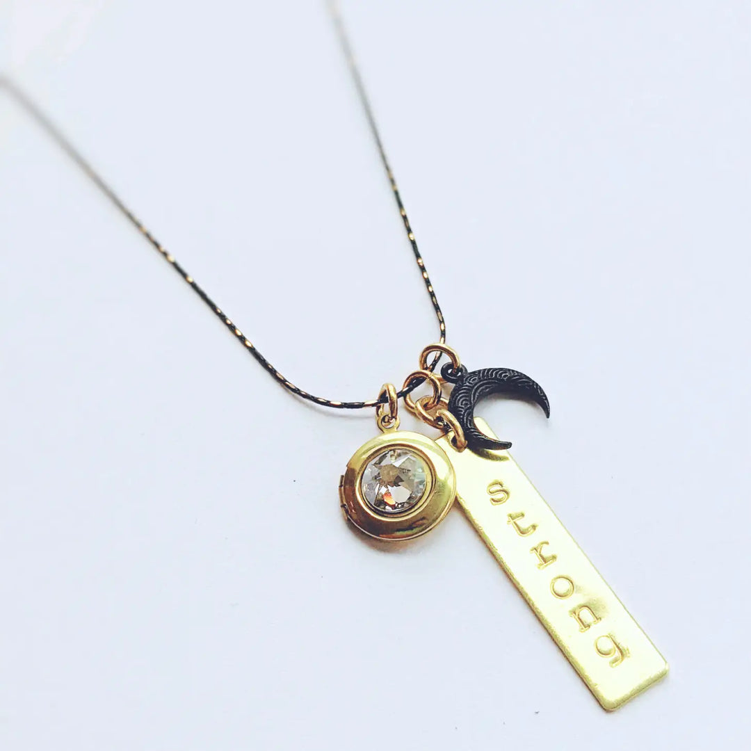 Black Brass Hand Stamped Moon Locket