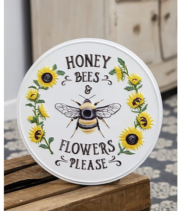 Honey Bee & Flower Round Sign